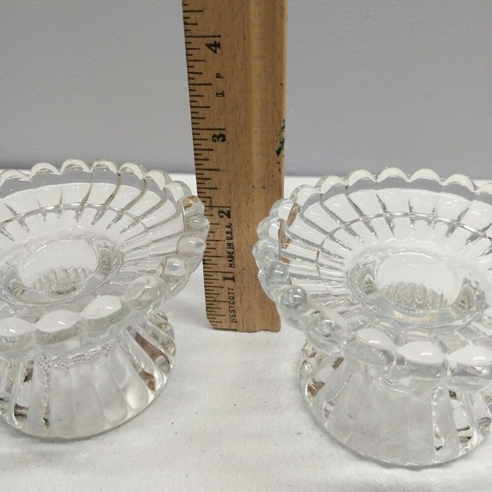 PartyLite Set 2 Clear Glass Pedestal Candle Holders Pillar Votive Taper Tealight - Picture 6 of 7